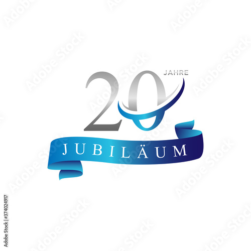 20th anniversary swoosh ring logo vector blue ribbon