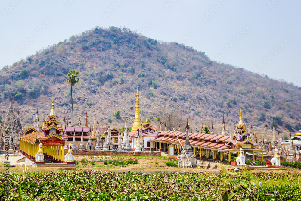 Beautiful ancient Buddhist temples and pagodas Inle lake Myanmar Burma