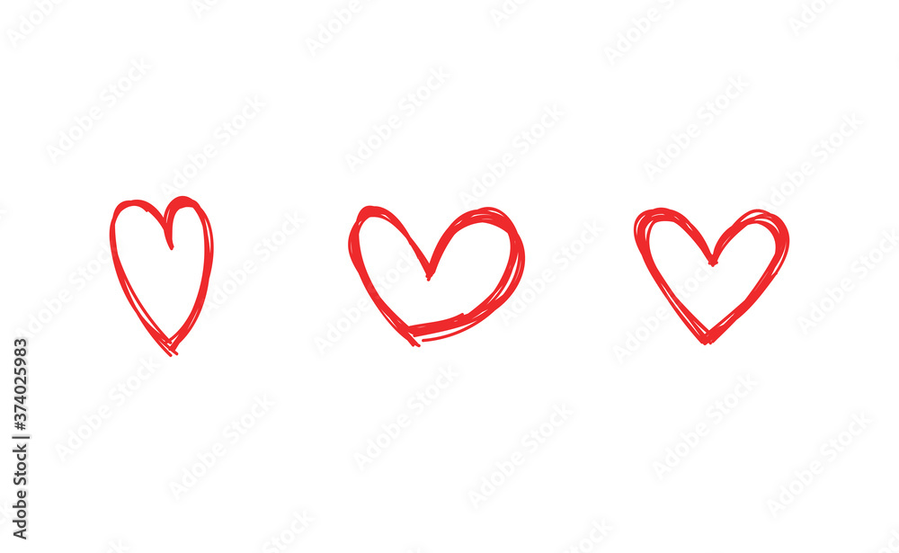 Heart doodles collection. Hand drawn hearts. Vector illustration set.