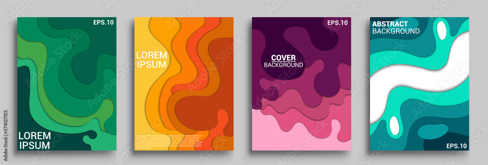 Vertical banners templates with 3D abstract sets, Modern abstract background and cover with paper cut style. Trendy carving art style. Vector design layout - obrazy, fototapety, plakaty 