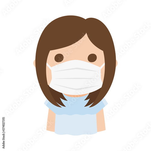 感染防止の為にマスクをした若い女性のイラスト。