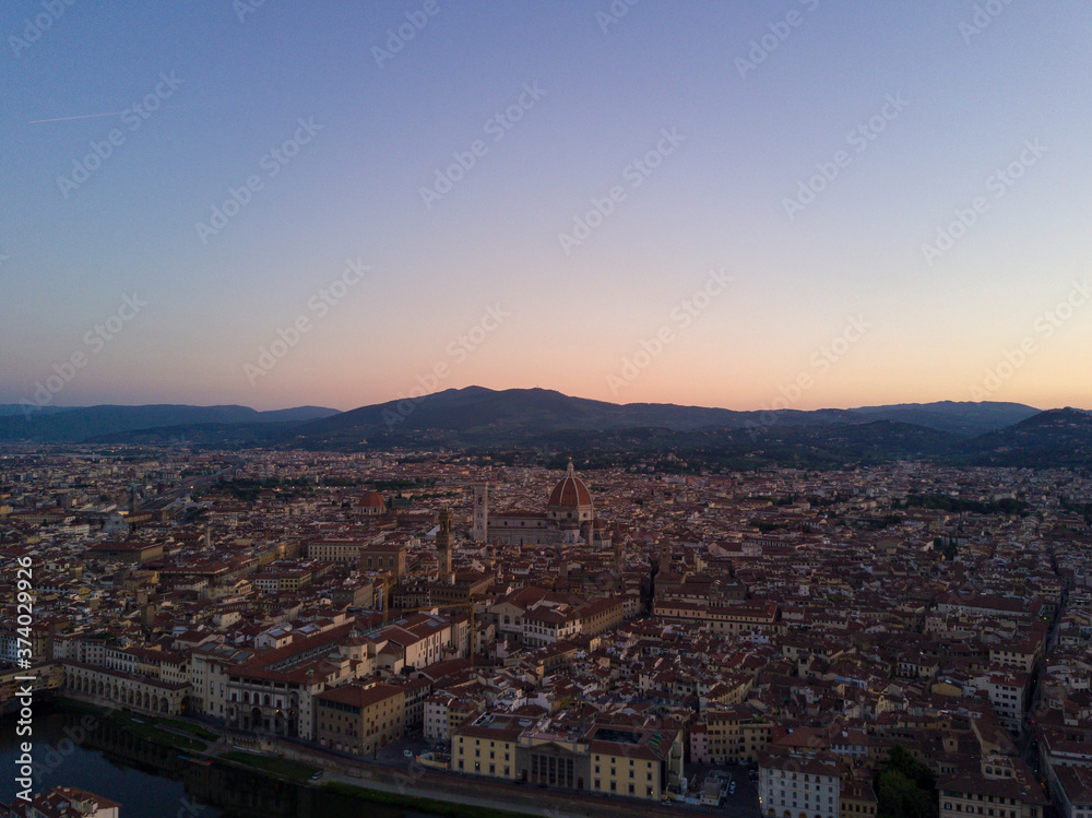Aerial view of Florence, Italy during sunrise