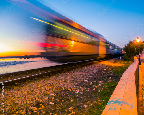 Old train in motion blur in Faro's Railroad