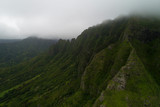 Aerial view of lush, green Hawaiian Mountains