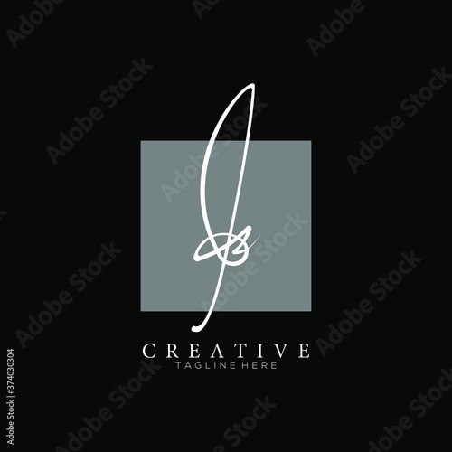 Stylish Letter B White Signature Logo Design Template with Square Background