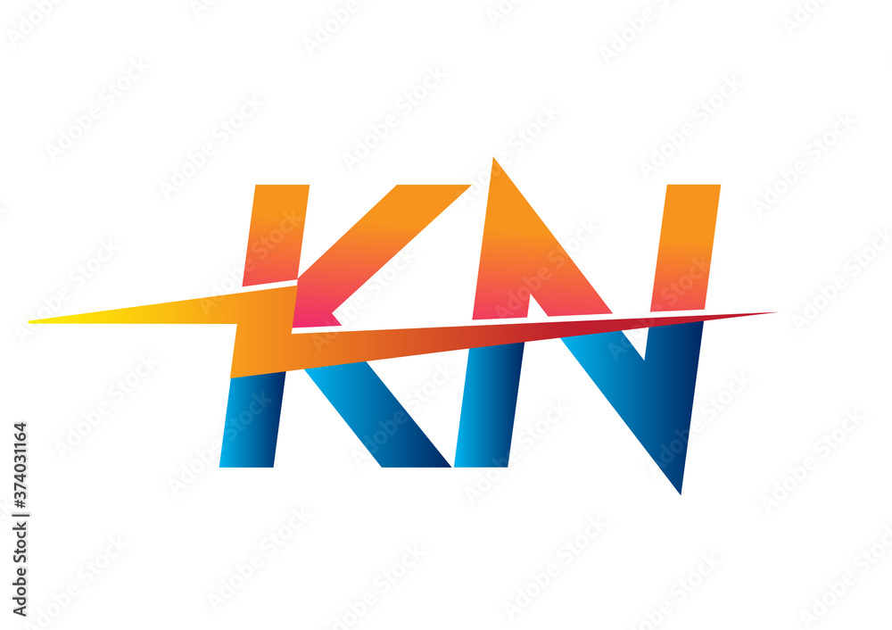 Letter KN logo with Lightning icon, letter combination Power Energy ...