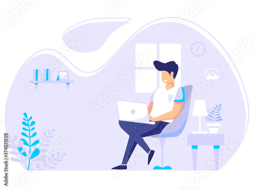 Work from home vector, student or freelancer at home. vector illustration in flat style. Home office concept.