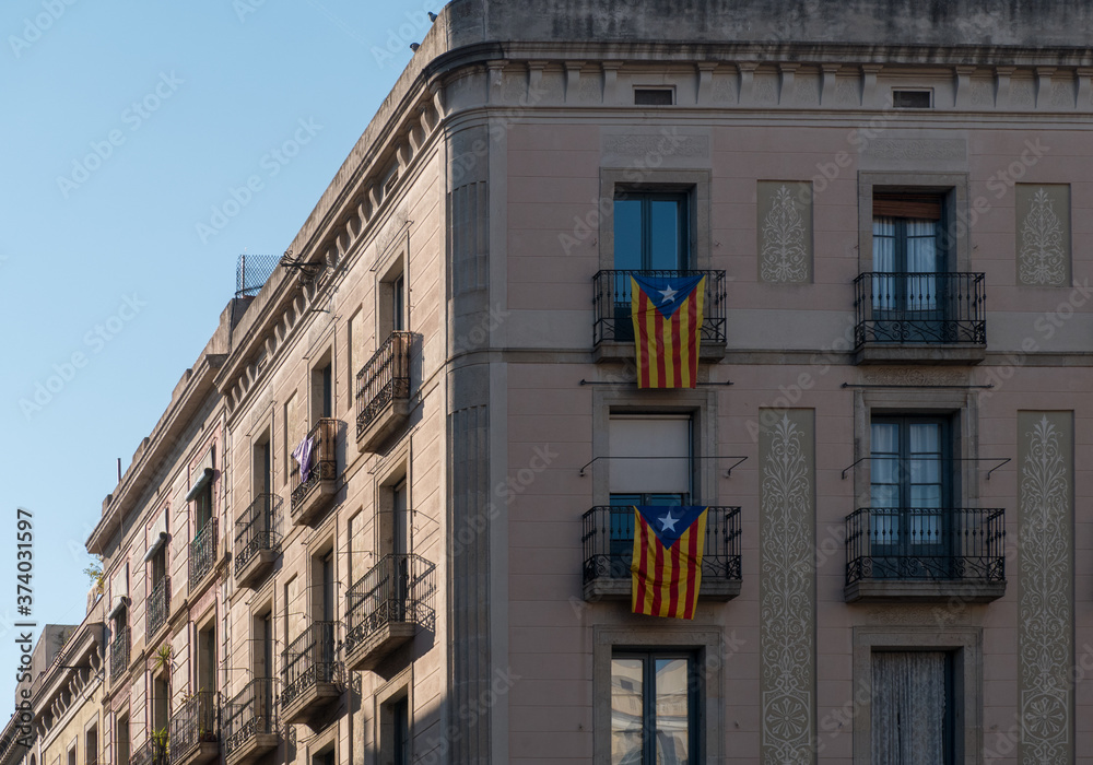 Facade with Catalonia flag in support for independence