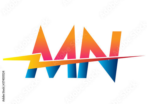 Letter MN logo with Lightning icon, letter combination Power Energy Logo design for Creative Power ideas, web, business and company.