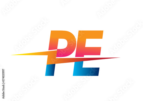 Letter PE logo with Lightning icon, letter combination Power Energy Logo design for Creative Power ideas, web, business and company.