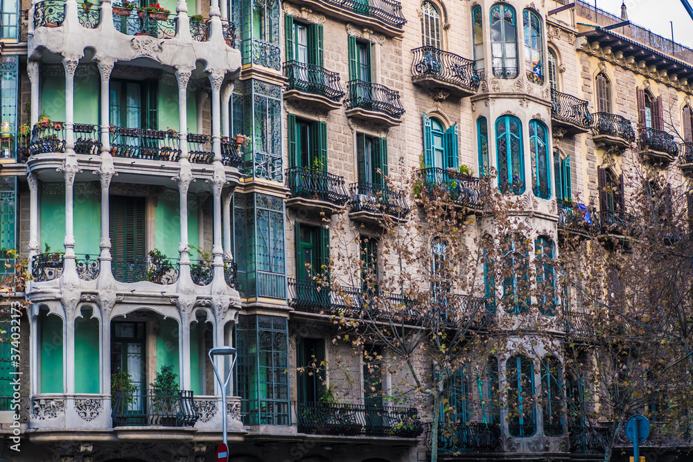 Apartment facades in streets of Barcelona
