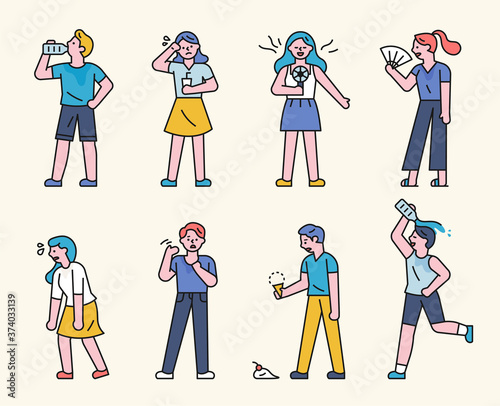 Those who are tired of the heat. flat design style minimal vector illustration.