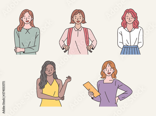 Stylish female upper body character. flat design style minimal vector illustration.