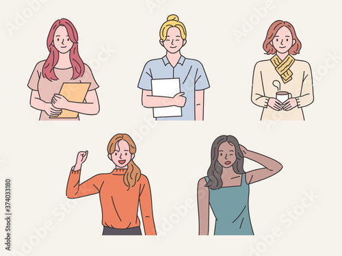 Stylish female upper body character. flat design style minimal vector illustration.