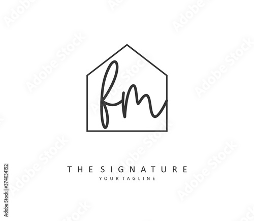 F M FM Initial letter handwriting and signature logo. A concept handwriting initial logo with template element.