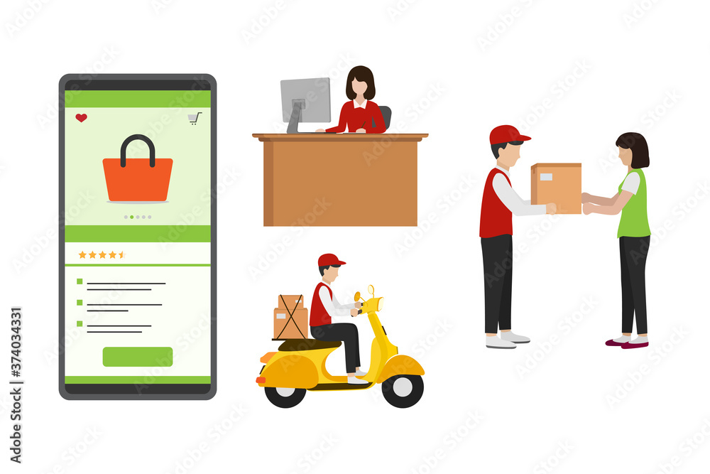 online shopping concept and delivery process flat design