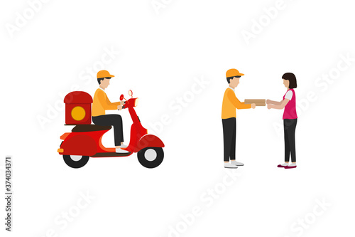 flat design of fast food delivery service with fast scooter to customer isolated on white background