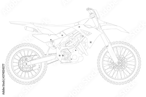 Contour of a sports motorcycle from black lines on a white background. Side view. Vector illustration
