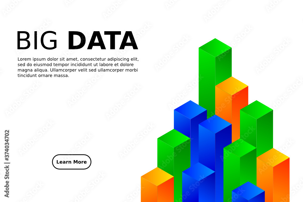 Isometric Digital Technology Web Banner. BIG DATA Machine Learning Algorithms. Analysis and Information. Big Data Access Storage Distribution Information Management and Analysis.