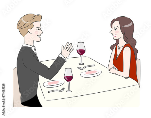 Couple going on a date at restaurant. Vector illustration isolated on white background.