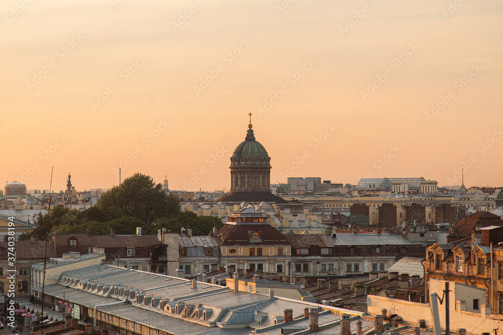 Sunset  rooftop cityscape  of Saint Petersburg