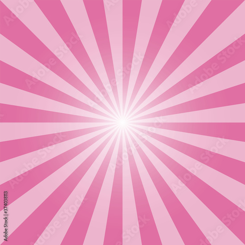 Pink sunburst recto background template. Rectangular recto backdrop. Sun rays background pattern. Sunbeam background design for various purposes.