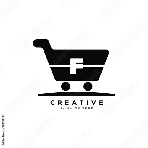 Letter F Color Black Shopping Cart Logo creative template