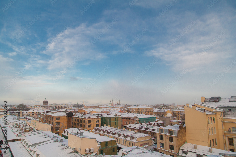 Rooftop cityscape of Saint Petersburg in winter time