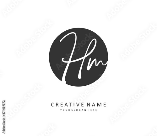 H M HM Initial letter handwriting and signature logo. A concept handwriting initial logo with template element.
