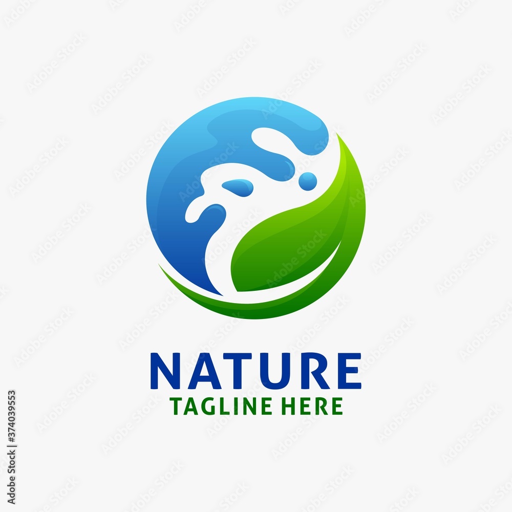 Obraz premium Nature water and leaf logo design 