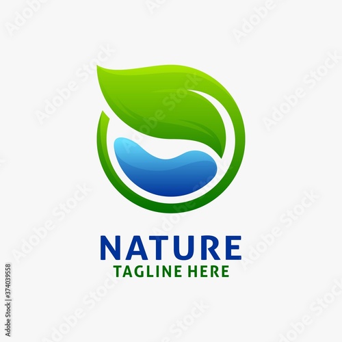 Nature water and leaf logo design 