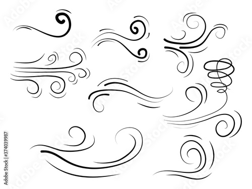hand drawn set wind doodle blow, gust design isolated on white background. illustration vector handrawn style