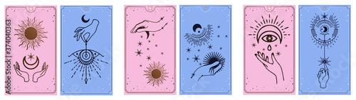 moon and sun Hands, Vintage Fortune Teller Hand with palm reading chart. Sketch graphic illustration with mystic and occult hand drawn symbols. astrological and esoteric concept.