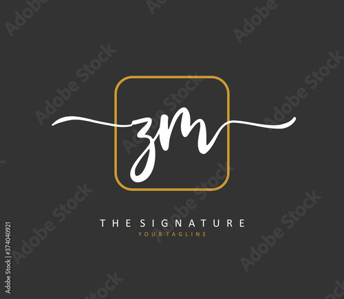 Z M ZM Initial letter handwriting and signature logo. A concept handwriting initial logo with template element.