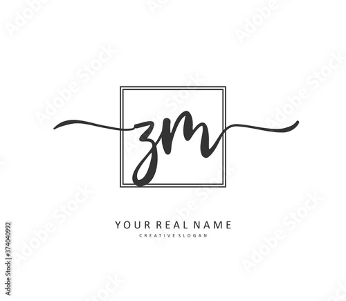 Z M ZM Initial letter handwriting and signature logo. A concept handwriting initial logo with template element.