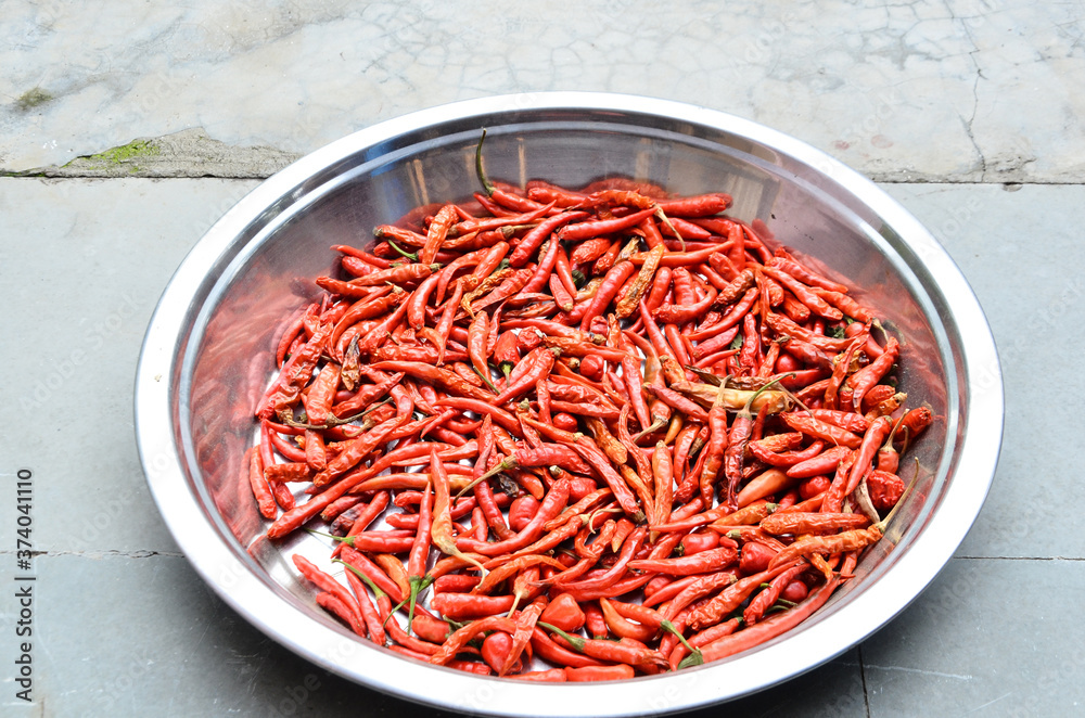 Beautiful Red Chilli in the Steel Plat Beautiful Red Chilli in the Steel Plat