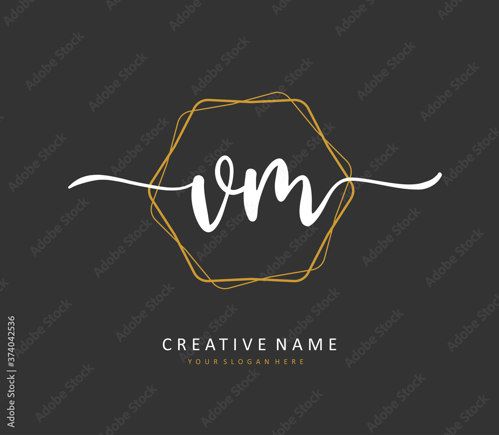 V M VM Initial letter handwriting and signature logo. A concept handwriting initial logo with template element.
