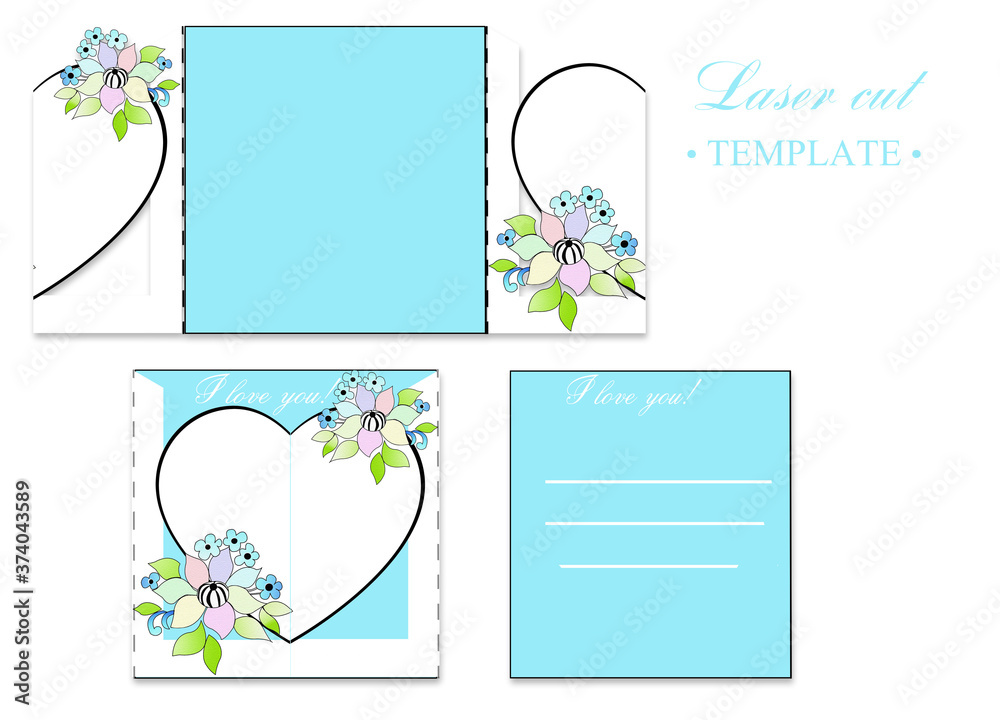 Envelope for invitations or greetings. Postcard with a convex pattern. Template for laser cutting.