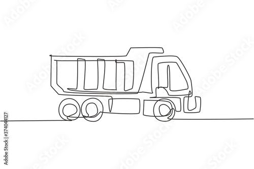 One continuous line drawing of long truck for cargo logistic delivery, business vehicle. Heavy transport trucks equipment concept. Dynamic single line draw design vector graphic illustration