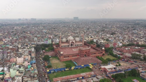 An aerial shot of Jama Masjid, Chandni Chowk in New Delhi, India photo