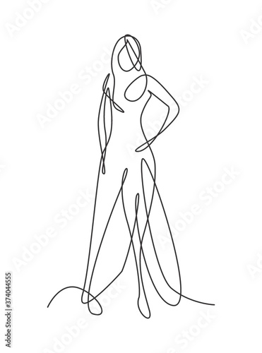 Single continuous line drawing of minimalistic pretty sexy abstract body woman for cosmetic, t-shirt, fashion. Beauty female portrait concept. Trendy one line draw design vector graphic illustration