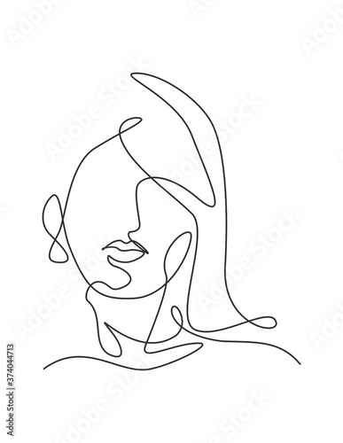 One single line drawing woman beauty abstract face, hairstyle,  fashion vector illustration. Pretty sexy minimalist feminine style concept for t-shirt print. Modern continuous line draw graphic design