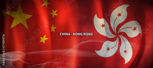 Photography China and HK Flag.
Global Business Concept Flag Background.