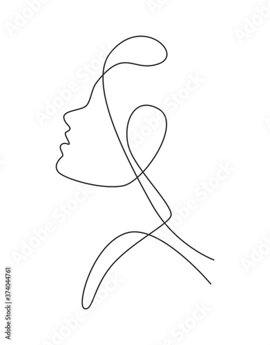 One continuous line drawing sexy beauty woman abstract face minimalist style. Female fashion concept for t-shirt, cosmetic, tote bag print. Dynamic single line draw design graphic vector illustration