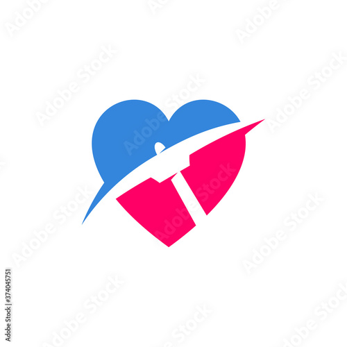 Mining logo template with Love. Stylish monochrome vector illustration.