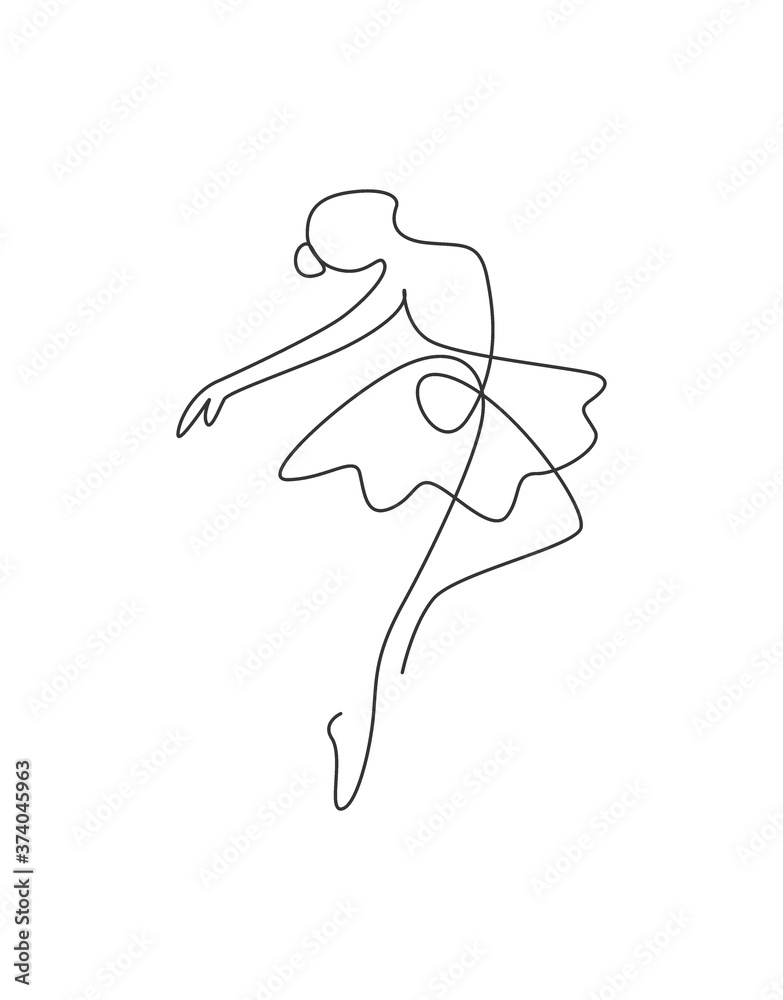 One single line drawing sexy woman ballerina vector illustration. Minimalist  pretty ballet dancer show dance motion concept. Wall decor poster fashion  print. Modern continuous line draw graphic design Stock Vector | Adobe