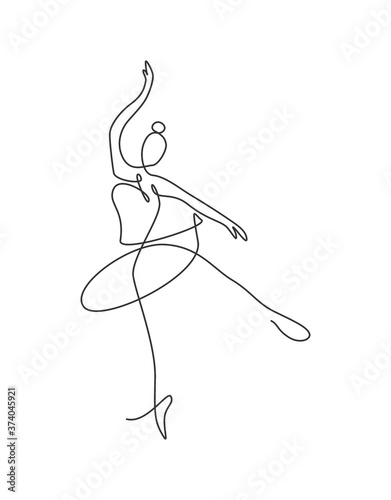 One single line drawing sexy woman ballerina vector illustration. Minimalist pretty ballet dancer show dance motion concept. Wall decor poster fashion print. Modern continuous line draw graphic design