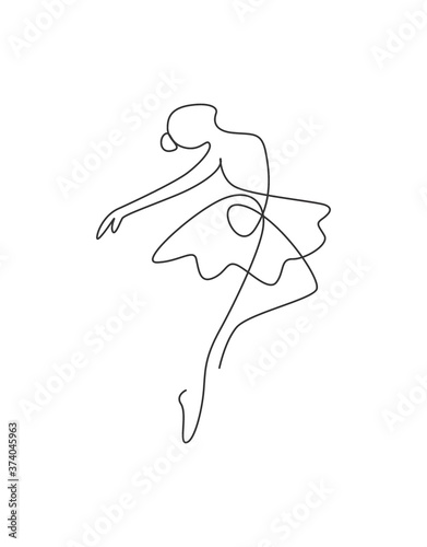 One single line drawing sexy woman ballerina vector illustration. Minimalist pretty ballet dancer show dance motion concept. Wall decor poster fashion print. Modern continuous line draw graphic design