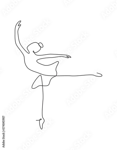 One continuous line drawing woman beauty ballet dancer in elegance motion. Minimalist sexy girl ballerina performs dance concept. Wall decor print. Single line draw design graphic vector illustration