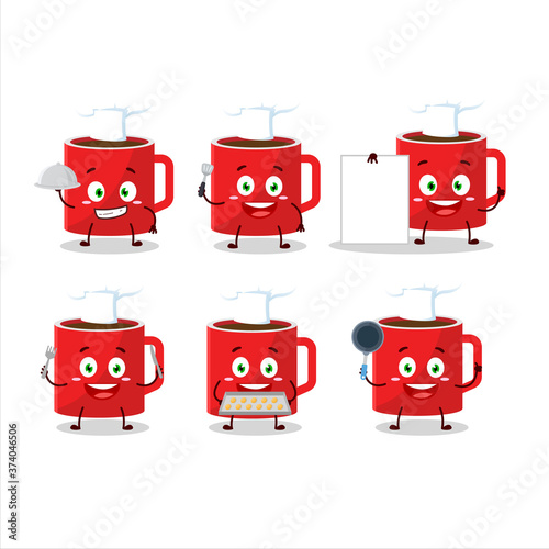 Cartoon character of glass of coffee with various chef emoticons